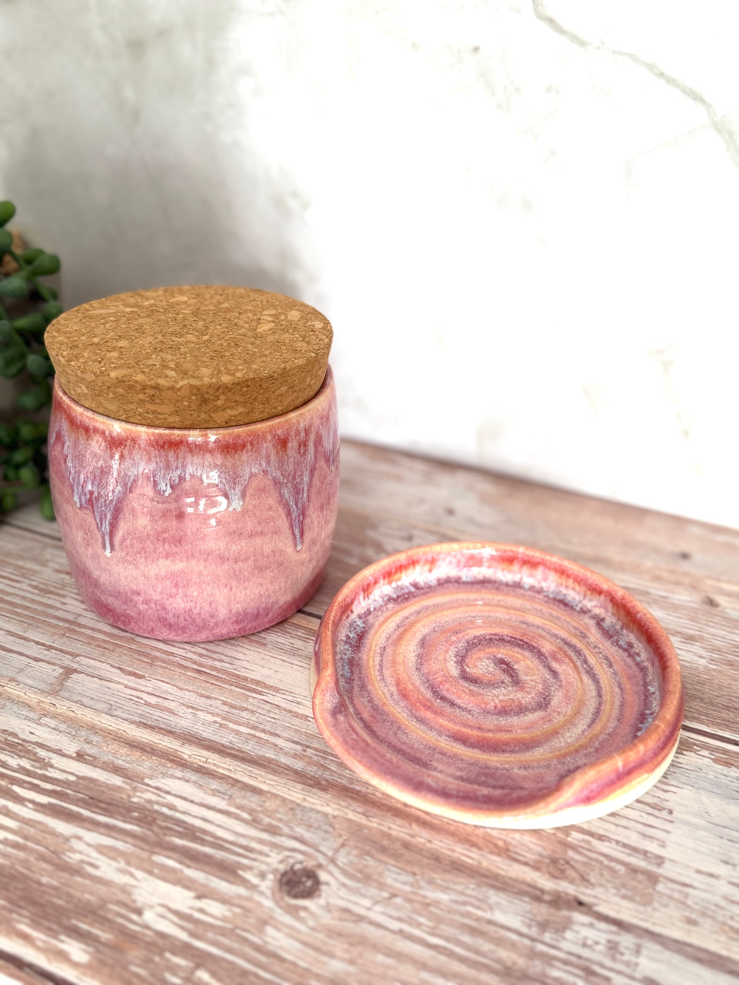 Handmade Pink Ceramic Kitchen Set – Mug, Jar, Jug, Small Bowl & Spoon Rest