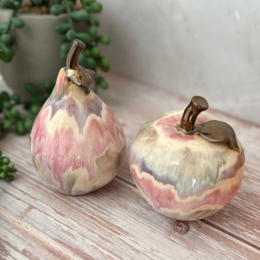 Small Apple & Pear Duo in Blush Marble Glaze