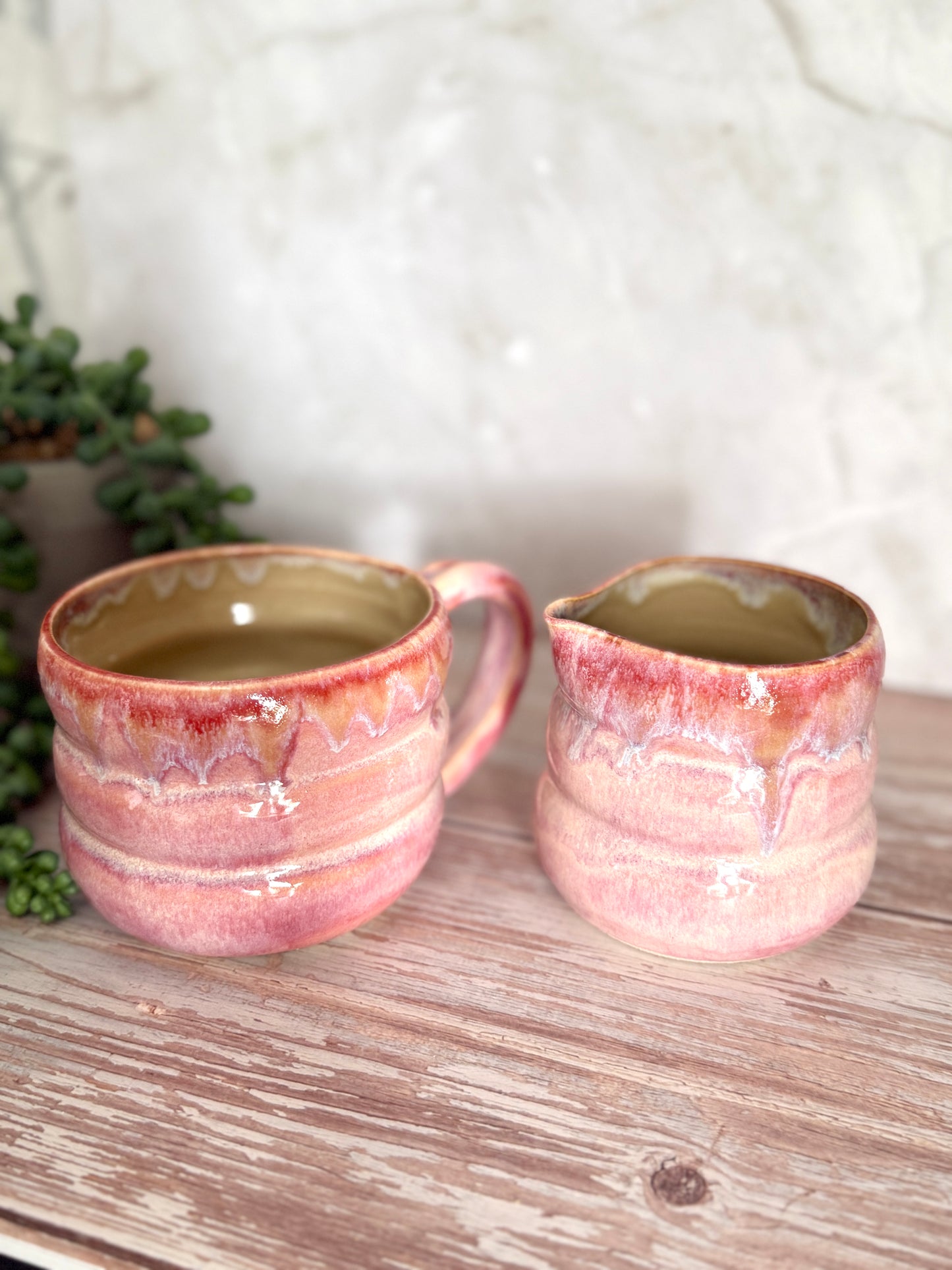 Handmade Pink Ceramic Kitchen Set – Mug, Jar, Jug, Small Bowl & Spoon Rest
